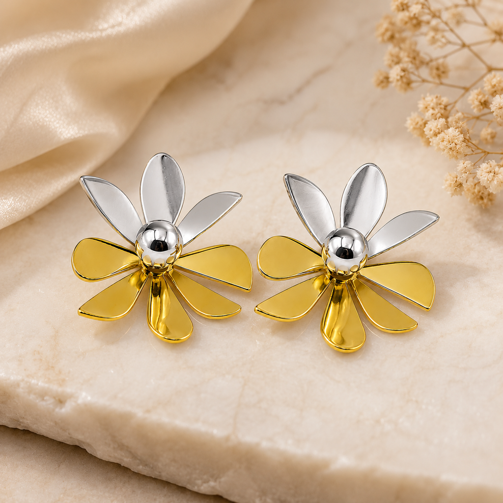 Two-Tone Flower Earrings