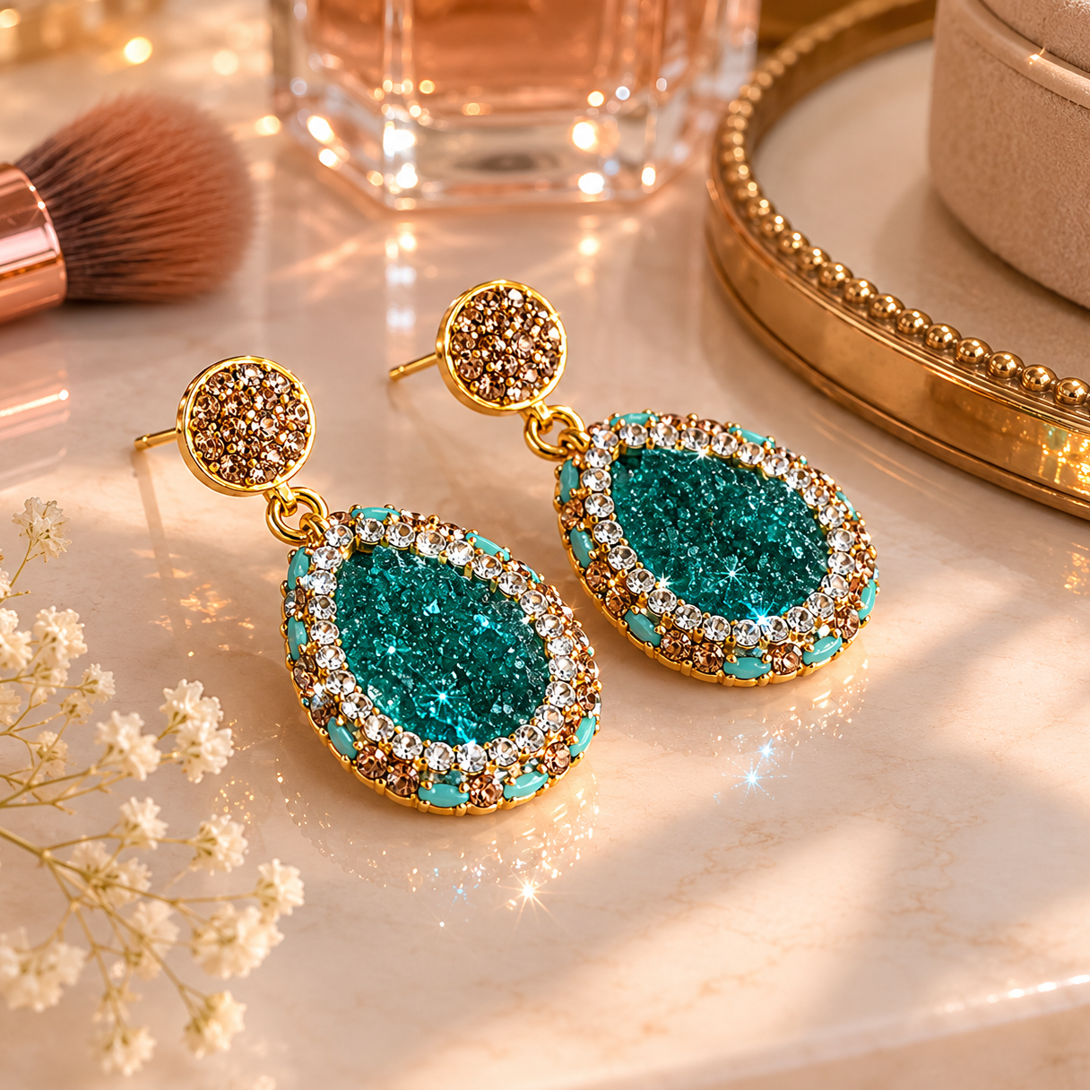 Green Natural Stone Drop Earring