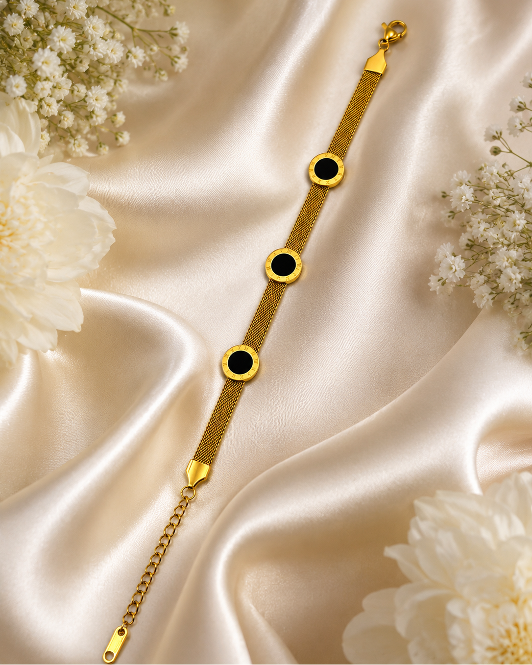 Golden Black Circle Mesh Bracelet