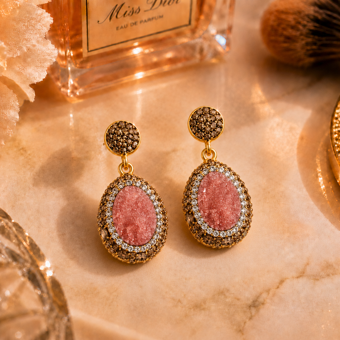 Pale Pink Natural Stone Drop Earring
