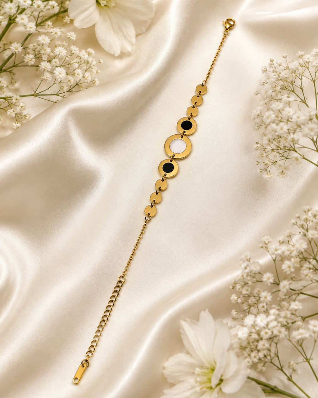 Golden Black & White Stone Bracelet