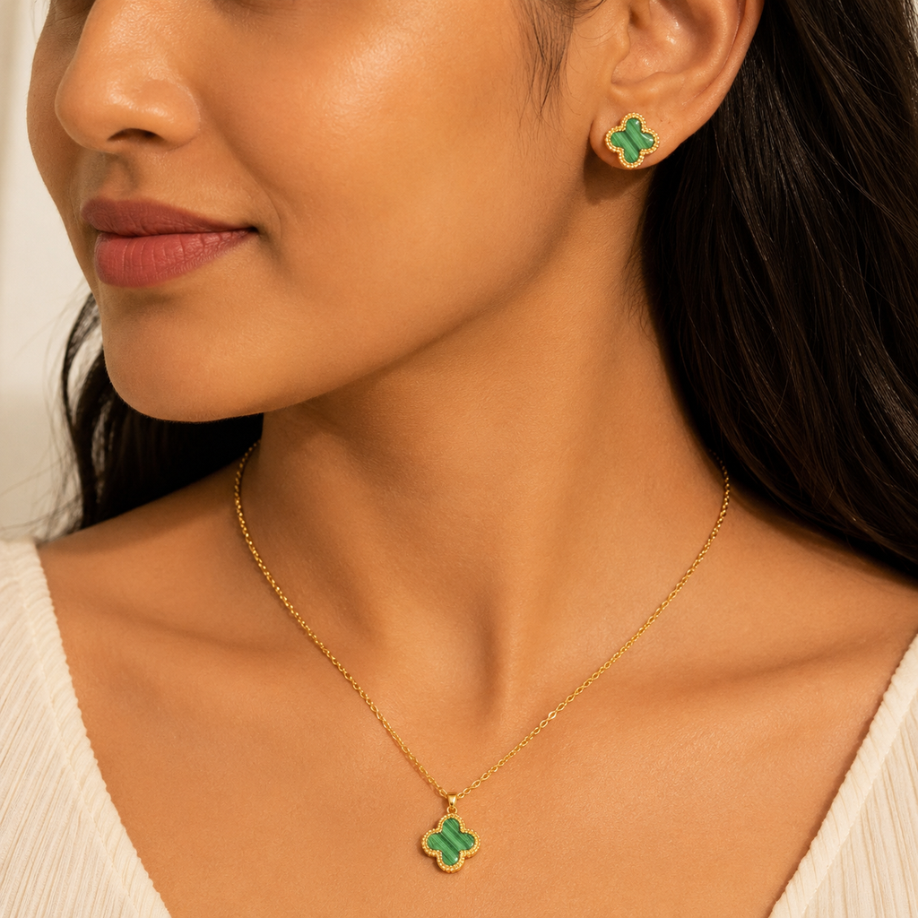 Emerald Clover Pendant Set