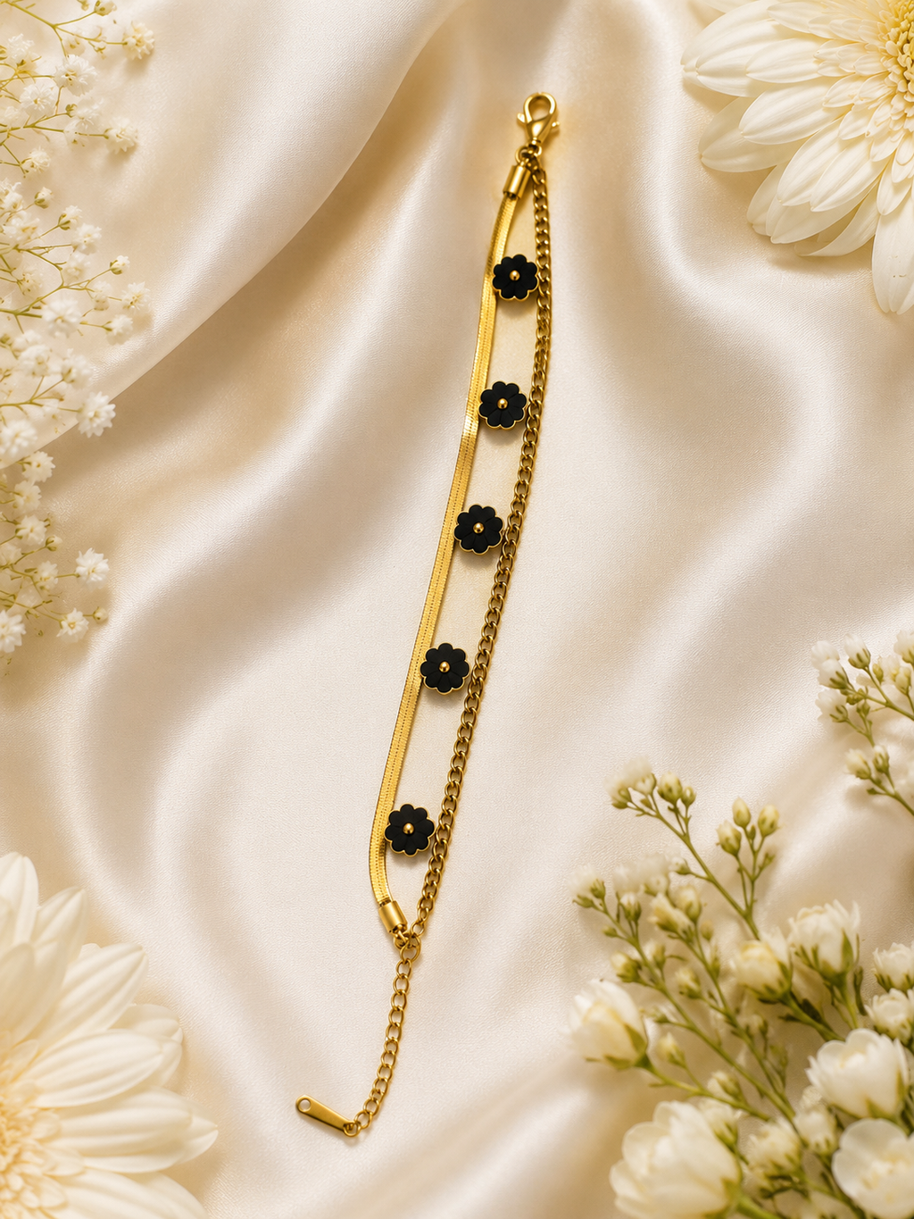 Black Flower Golden Bracelet