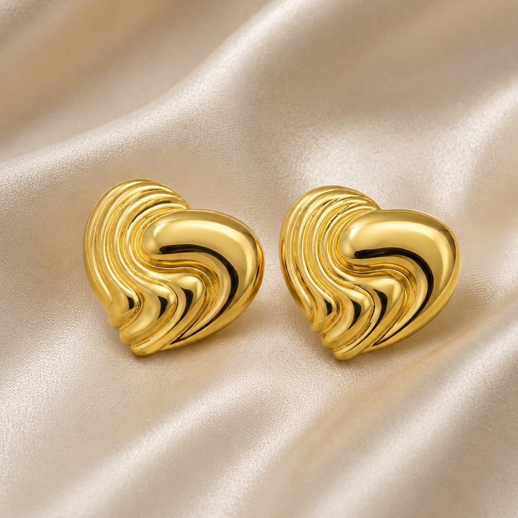 Sculpted Heart Gold Earrings