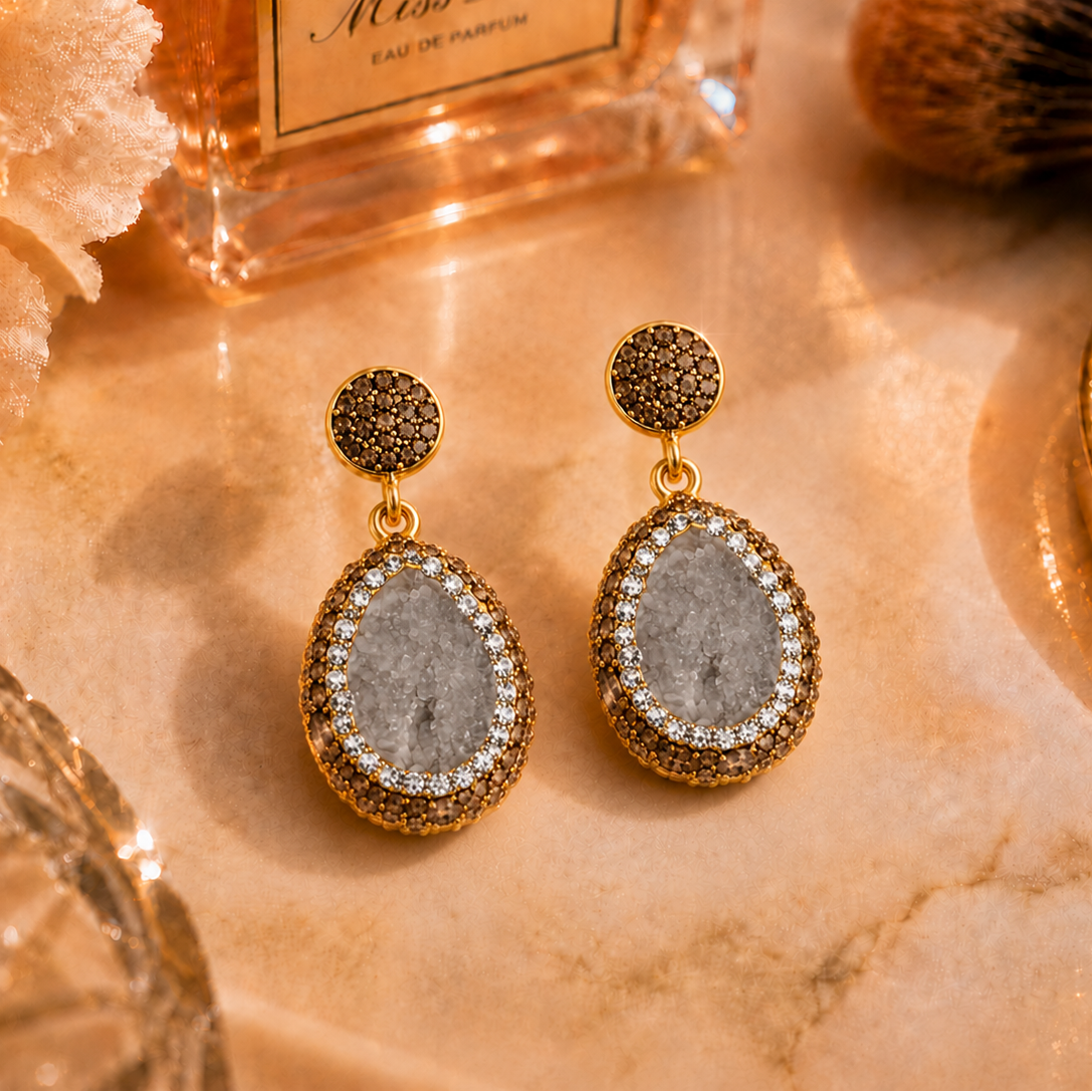 Silver Grey Natural Stone Drop Earring