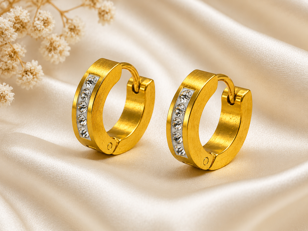 Golden Crystal Huggie Hoop Earrings