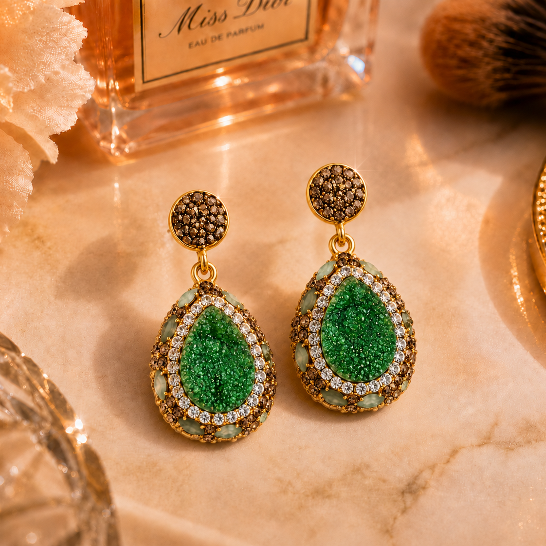 Leaf Green Natural Stone Drop Earring