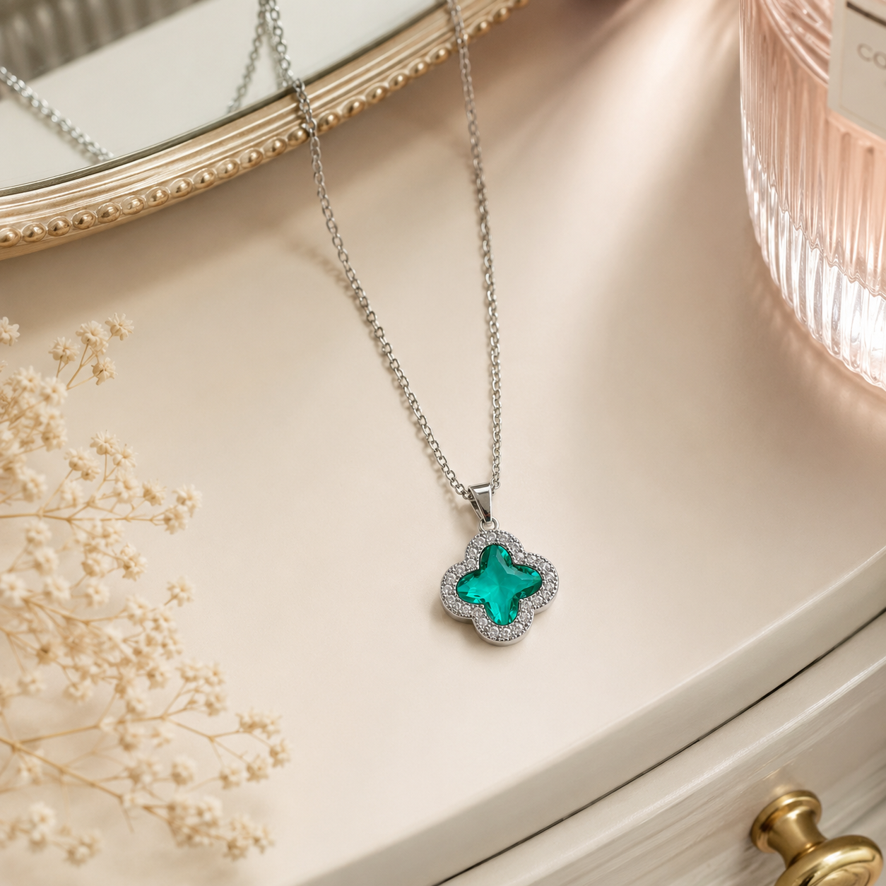 Aqua Mint Clover Necklace