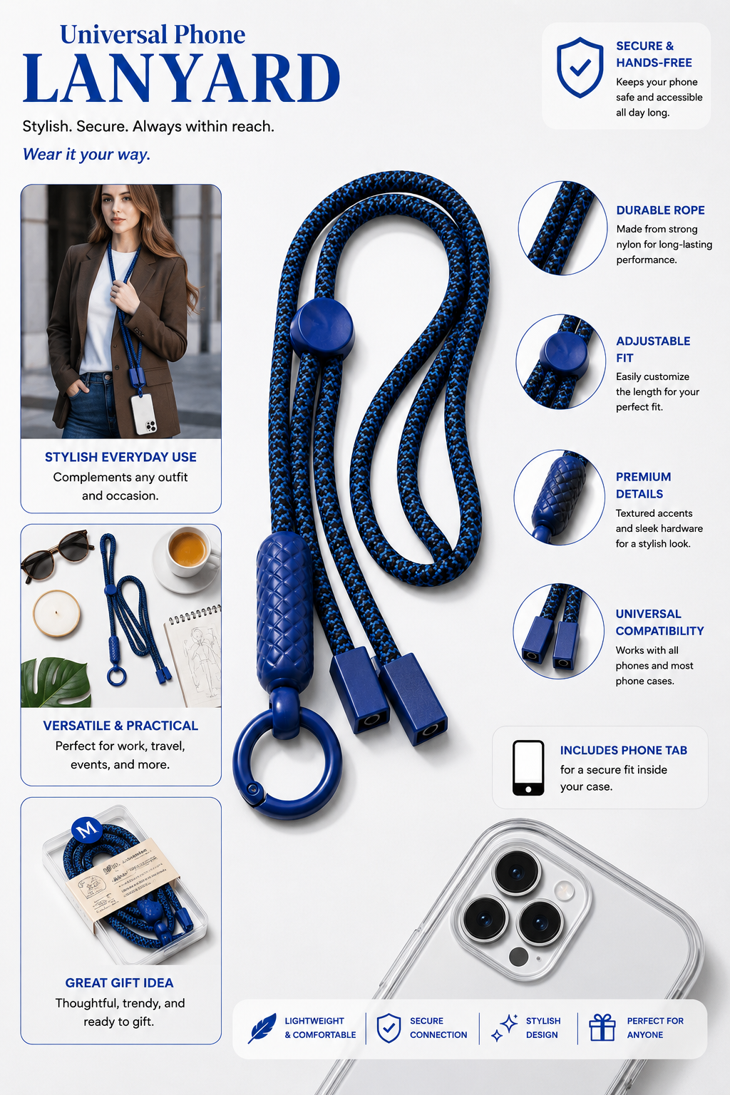 Navy Blue Crossbody Phone Lanyard