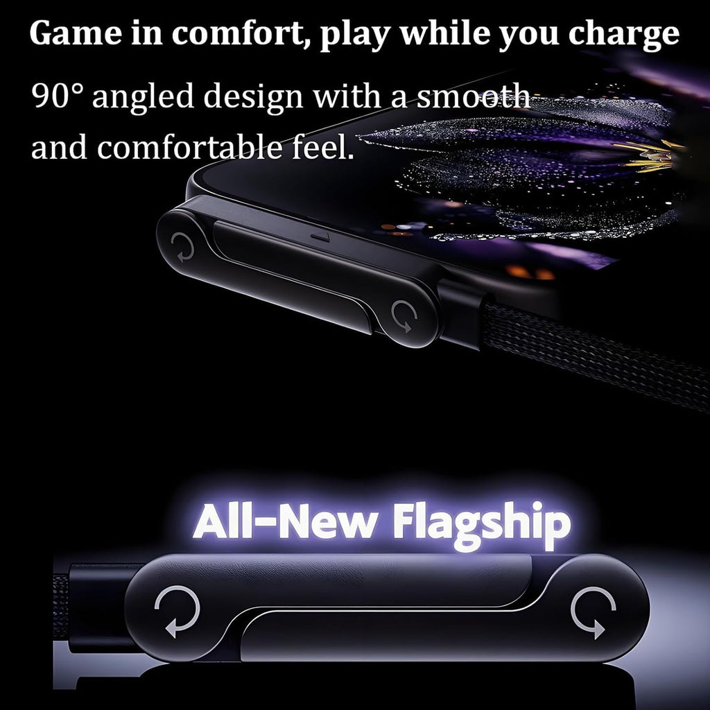 240W USB-C Fast Charging Cable with Foldable Stand – 90° Elbow Braided Type-C Cable for Gaming & Laptops