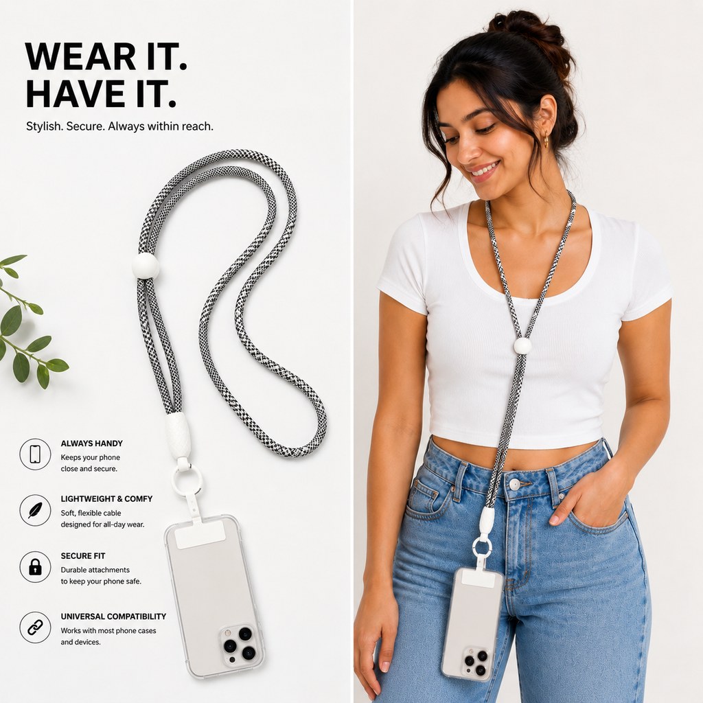 Black & White Lanyard Crossbody Phone Lanyard