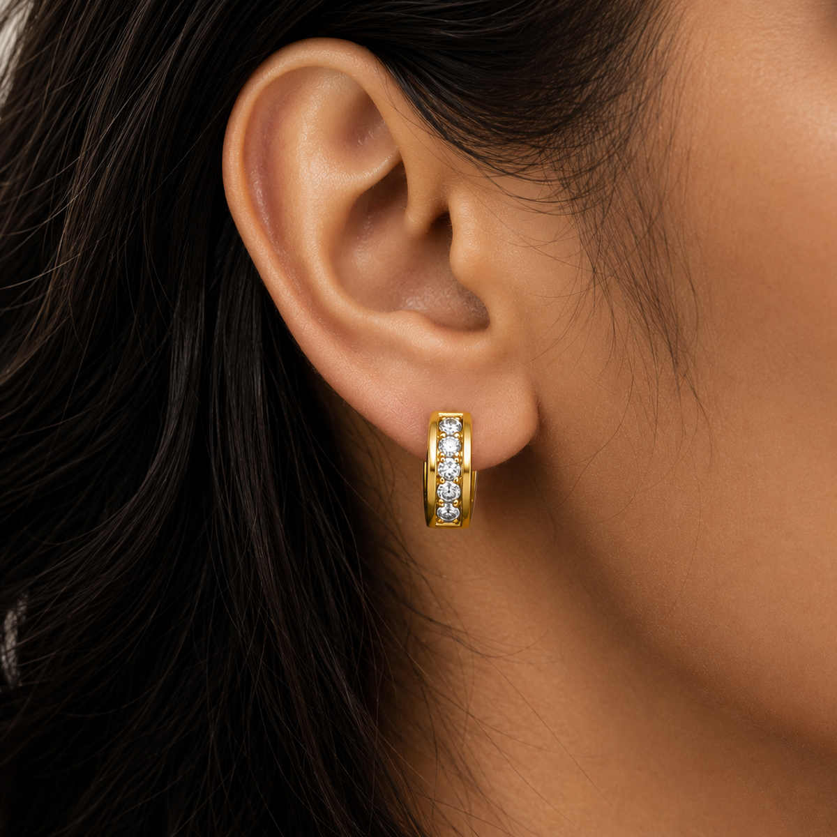 Golden Crystal Huggie Hoop Earrings