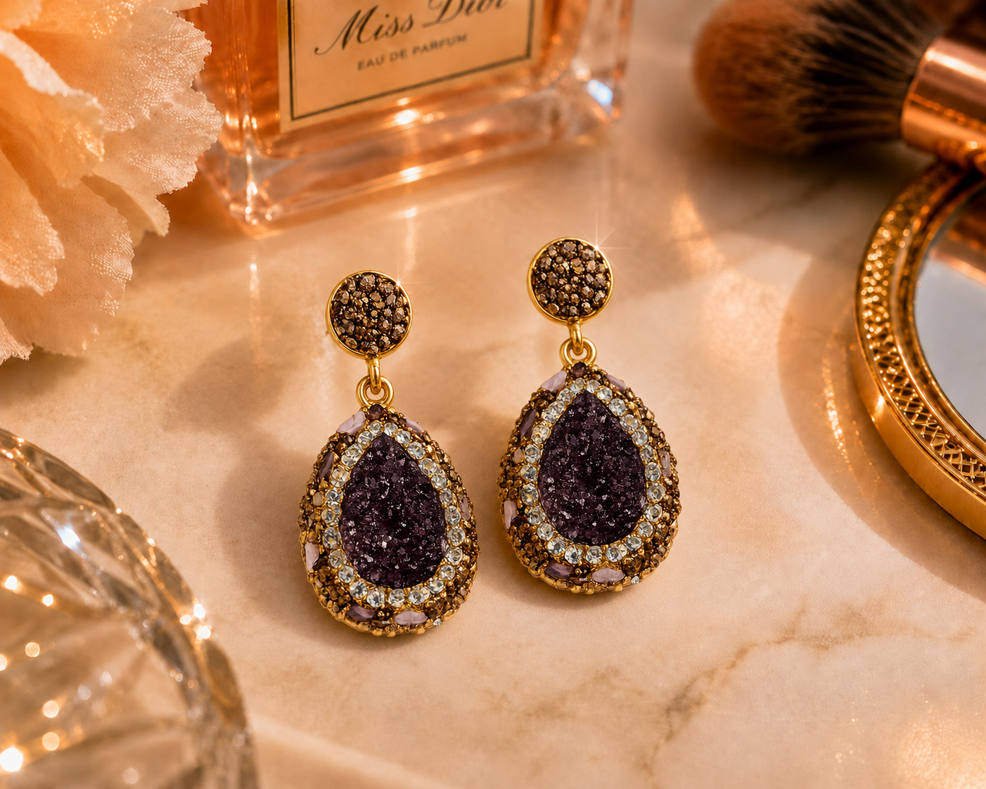 Deep Plum Natural Stone Earring