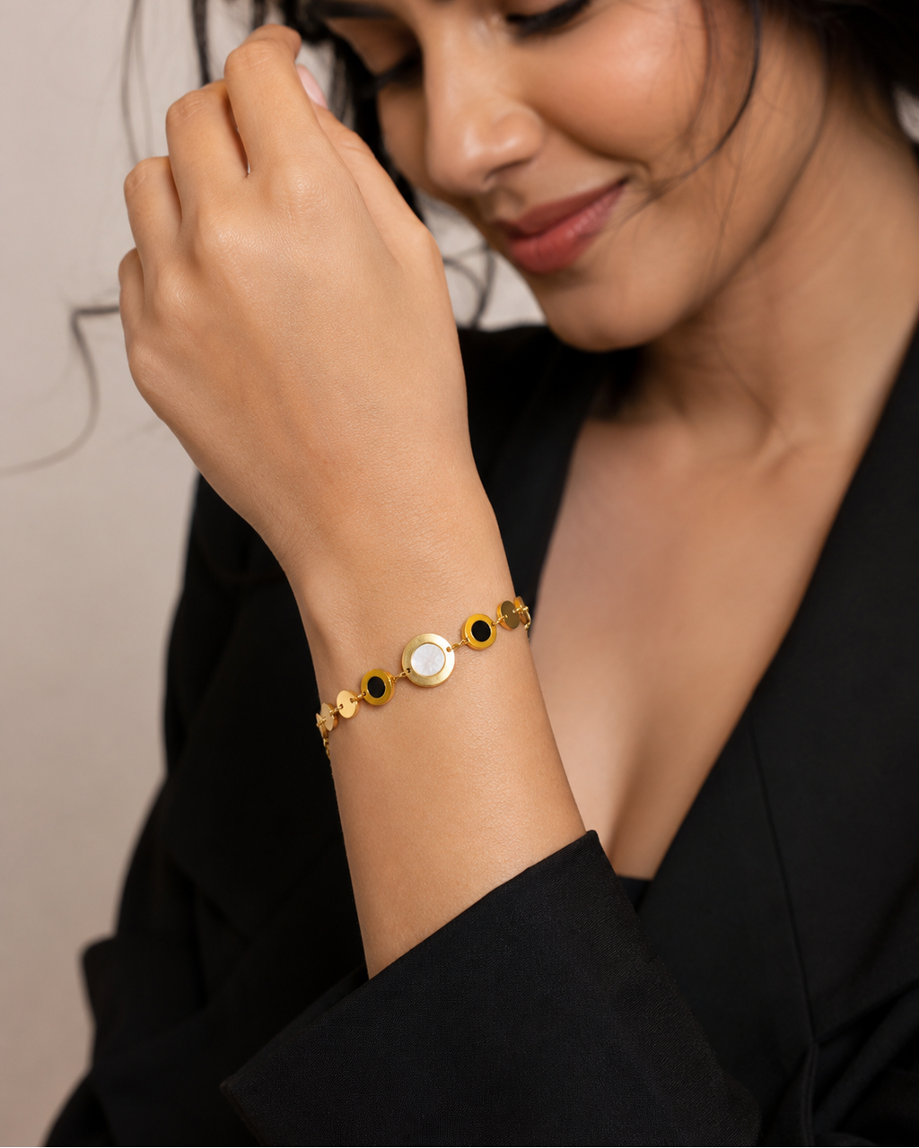 Golden Black & White Stone Bracelet