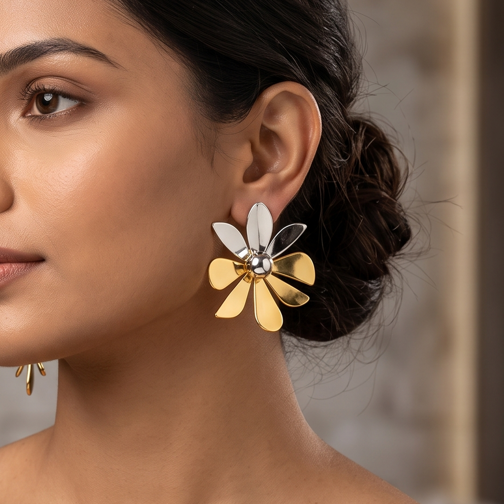 Two-Tone Flower Earrings