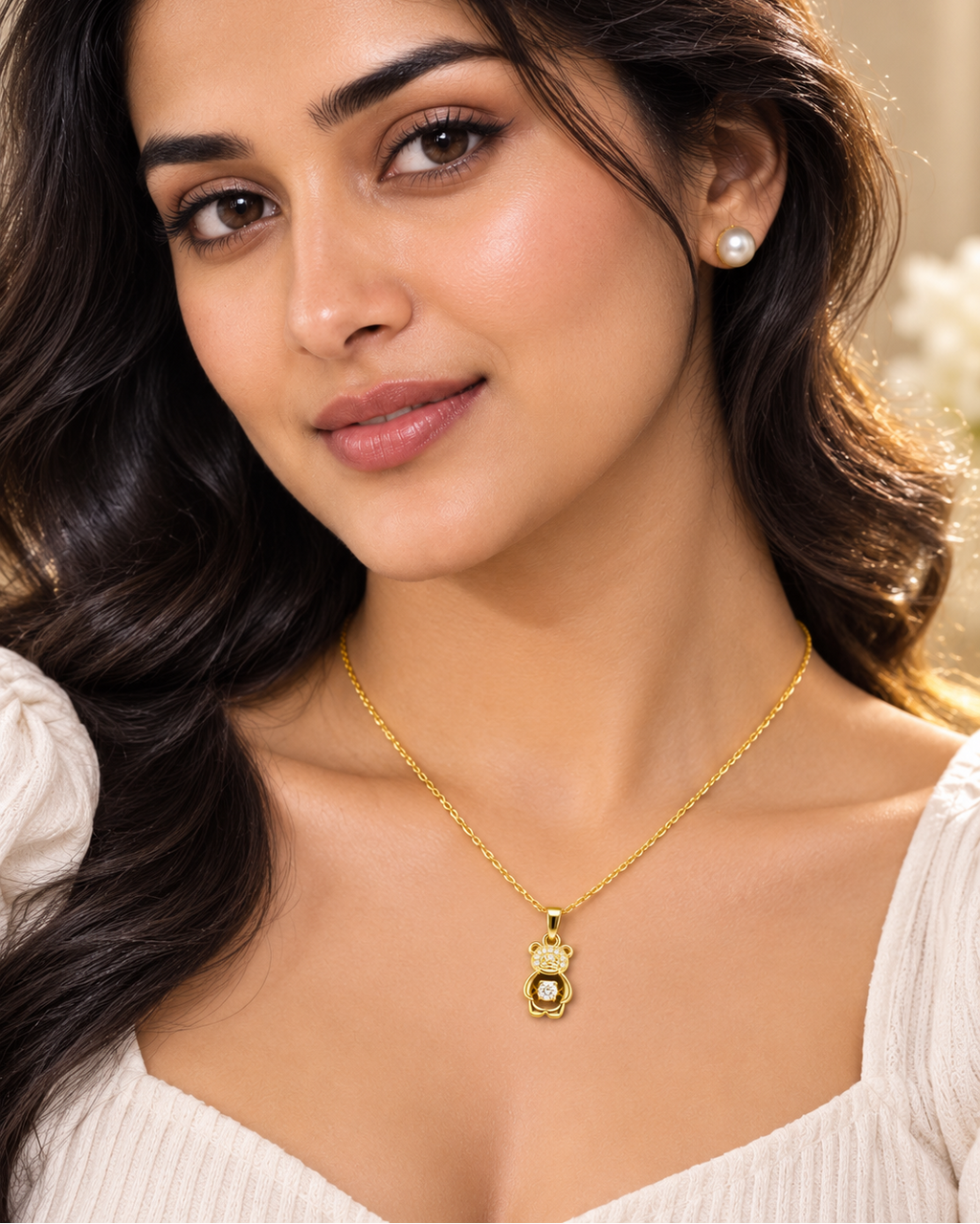 Golden Teddy Charm Necklace