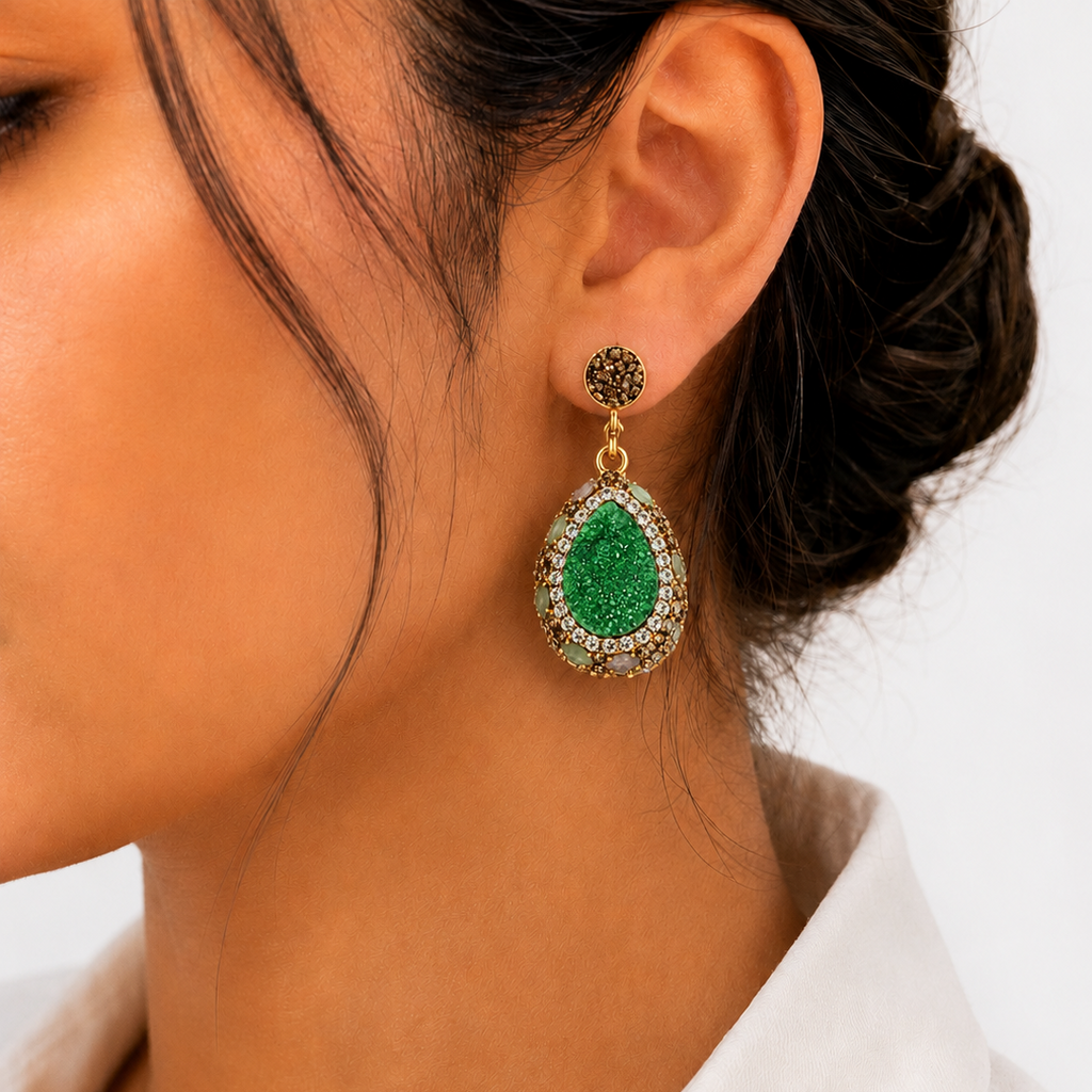 Leaf Green Natural Stone Drop Earring