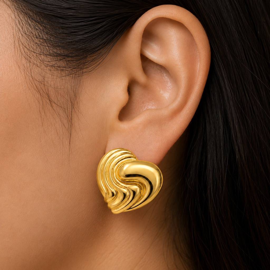 Sculpted Heart Gold Earrings