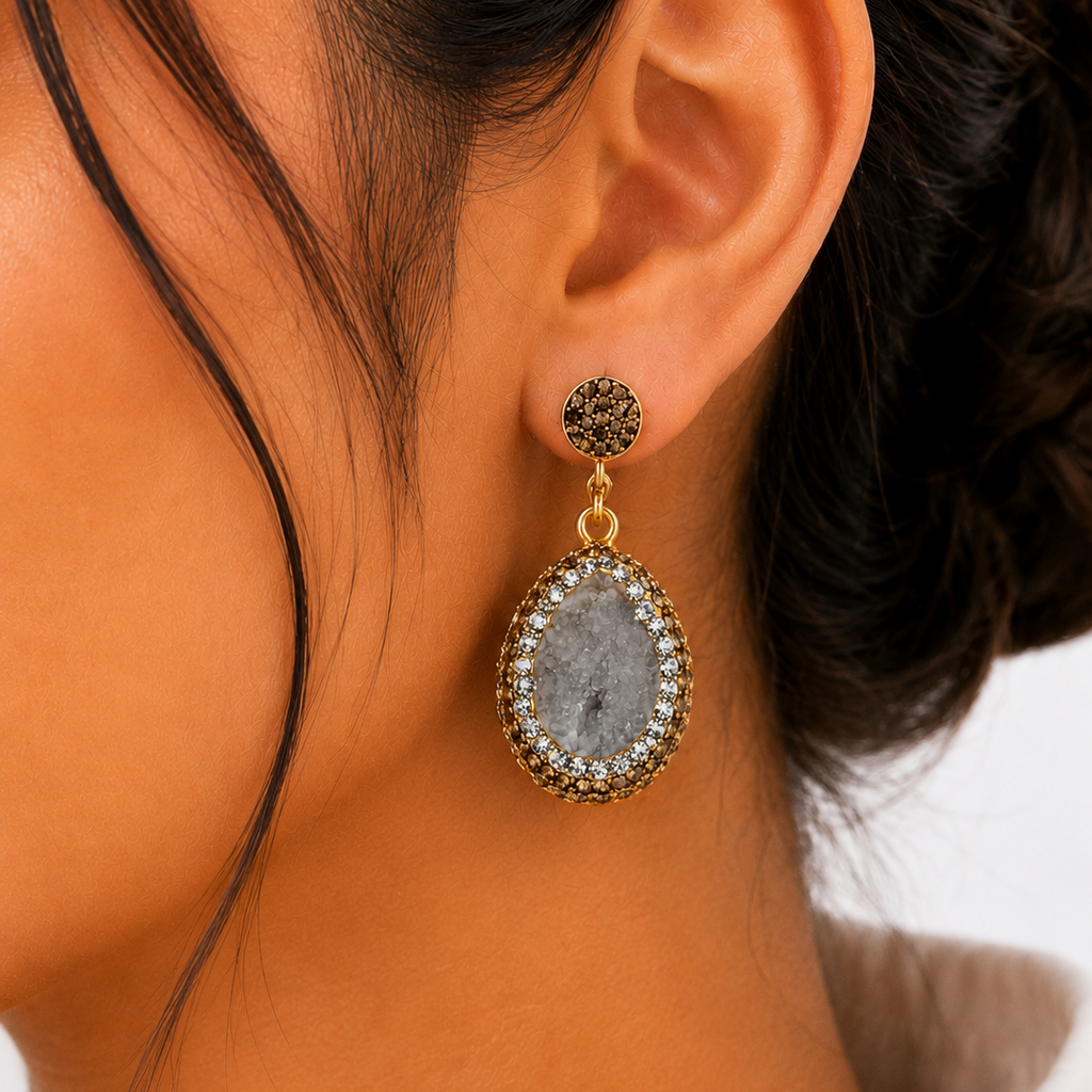 Silver Grey Natural Stone Drop Earring