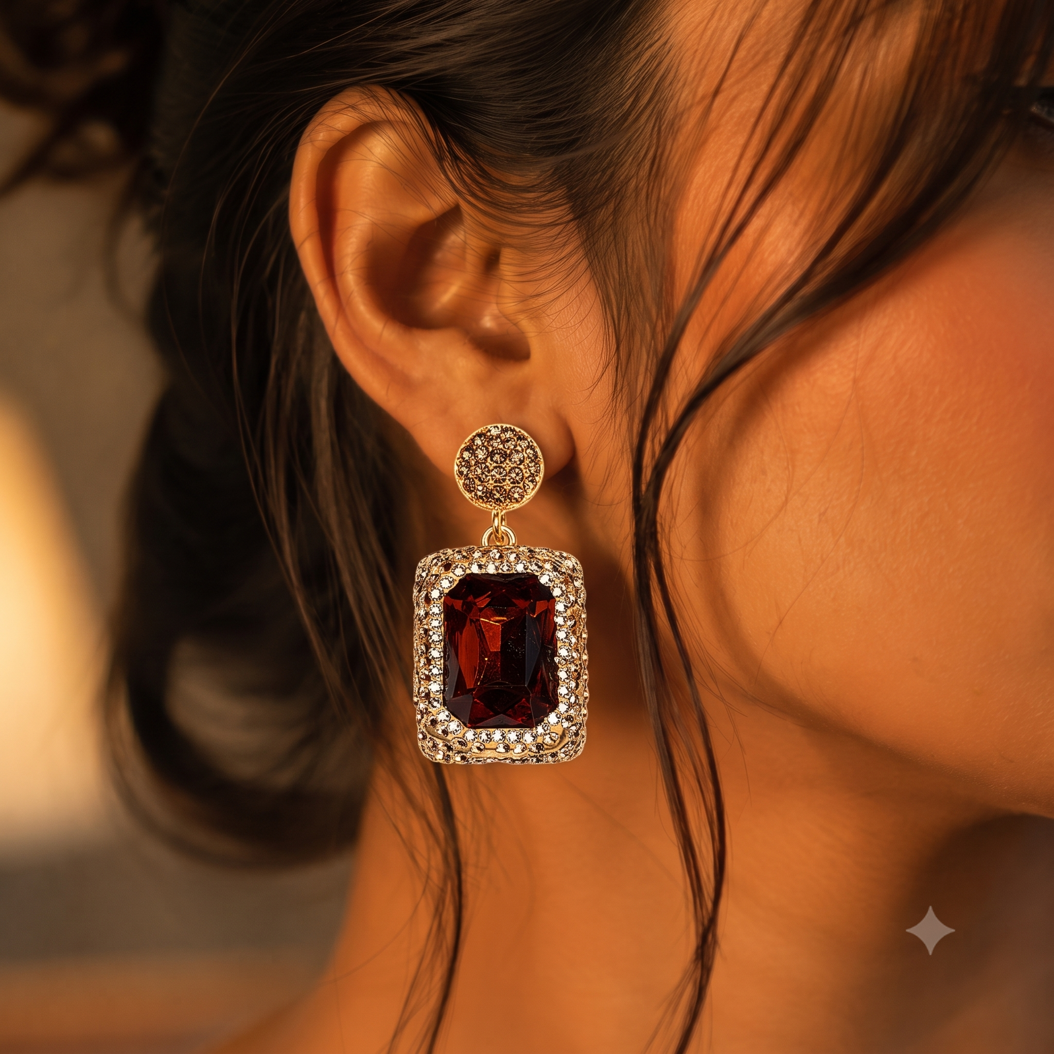 Ruby Red Natural Stone Drop Earring