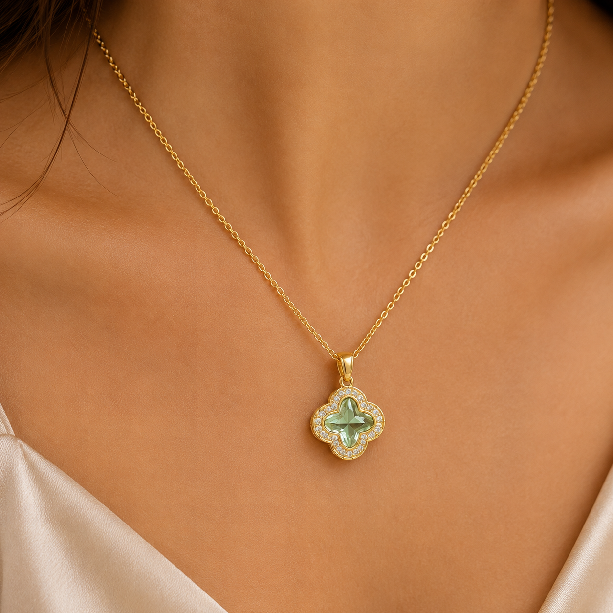 Pistachio Clover Pendant Necklace