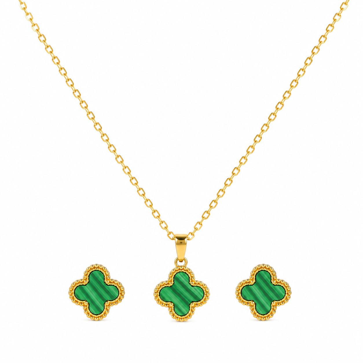 Emerald Clover Pendant Set