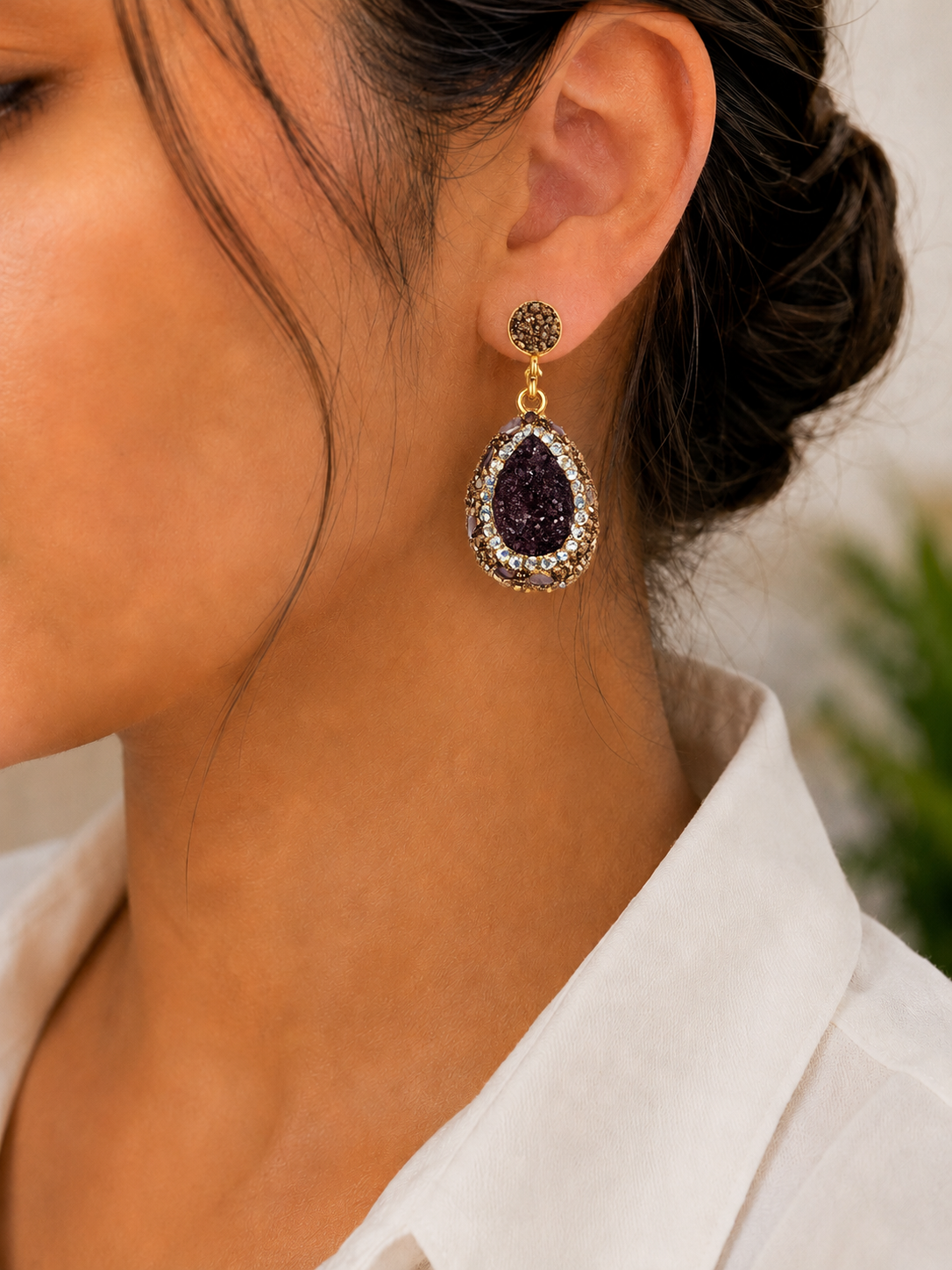 Deep Plum Natural Stone Earring
