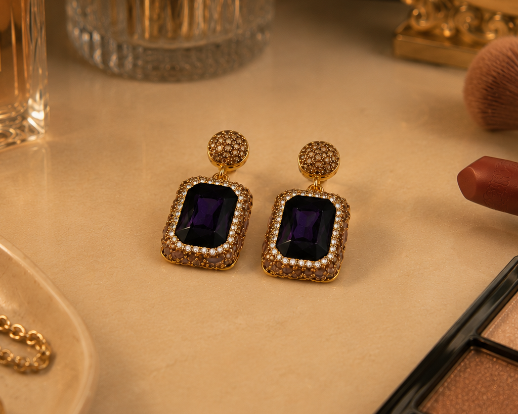 Deep Purple Natutal Stone Earring