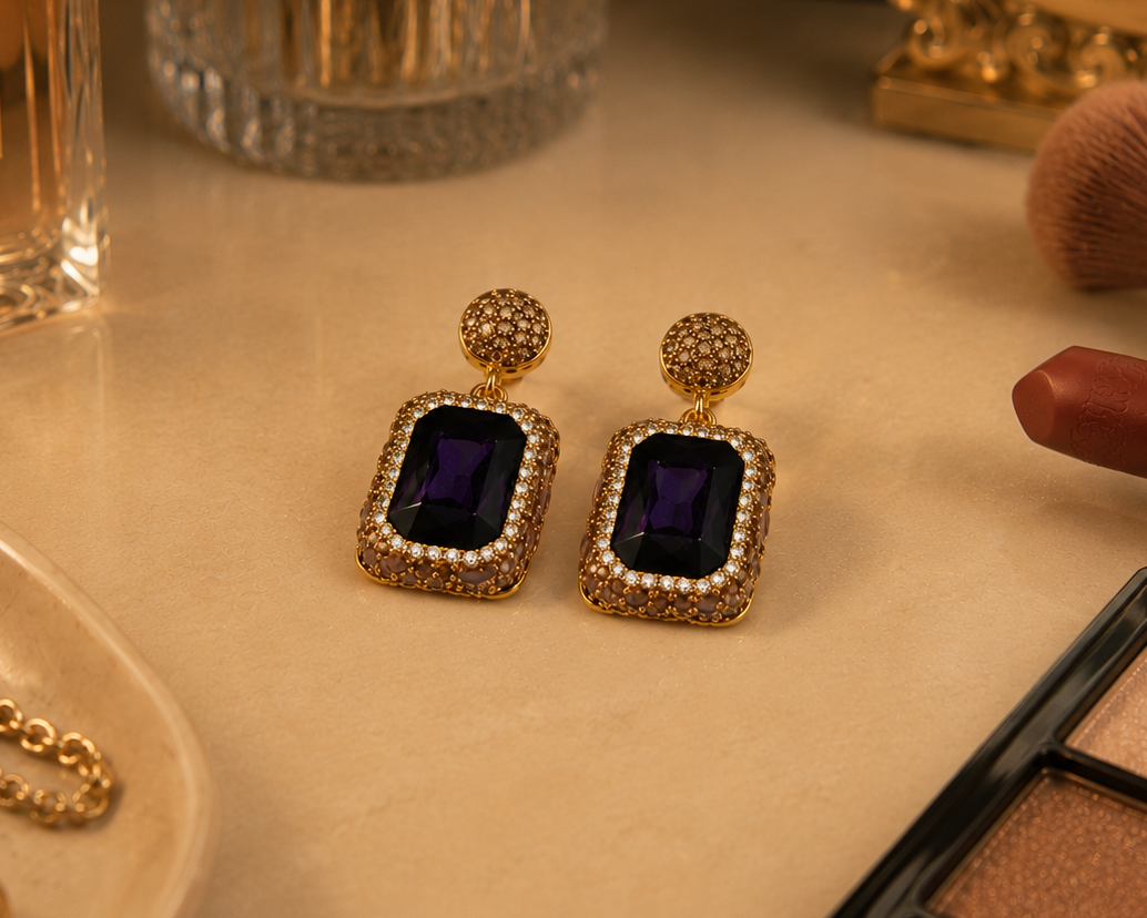 Deep Purple Natutal Stone Earring