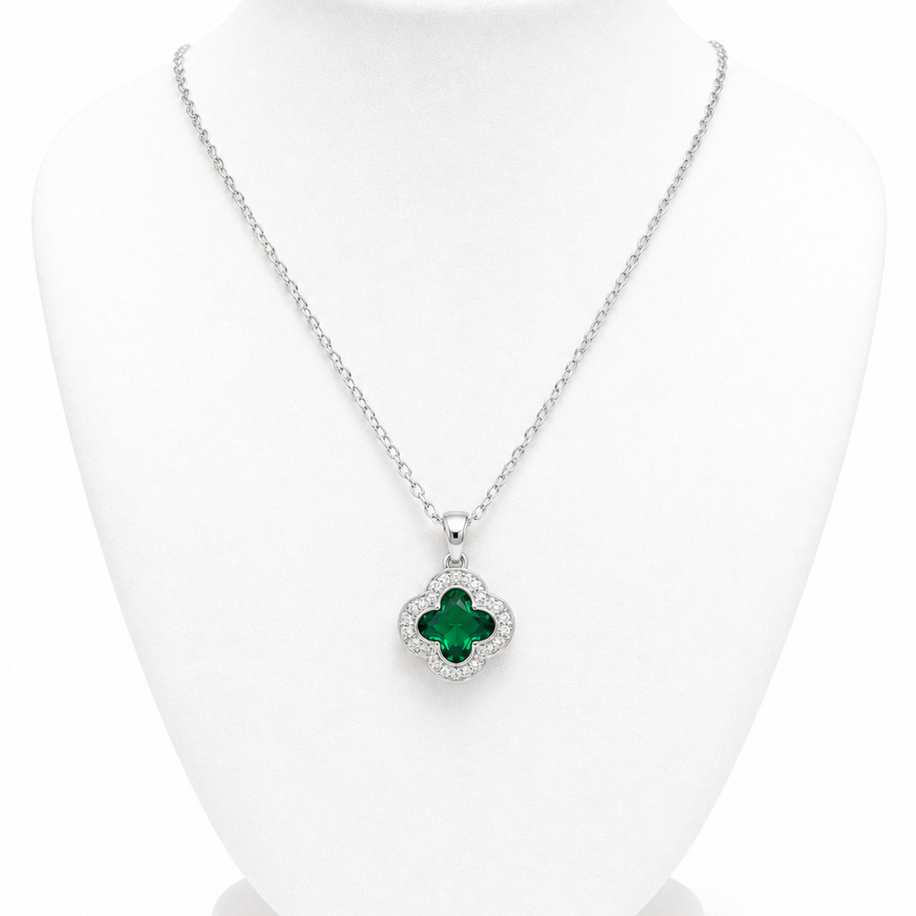 Emerald Green Clover Pendant Necklace