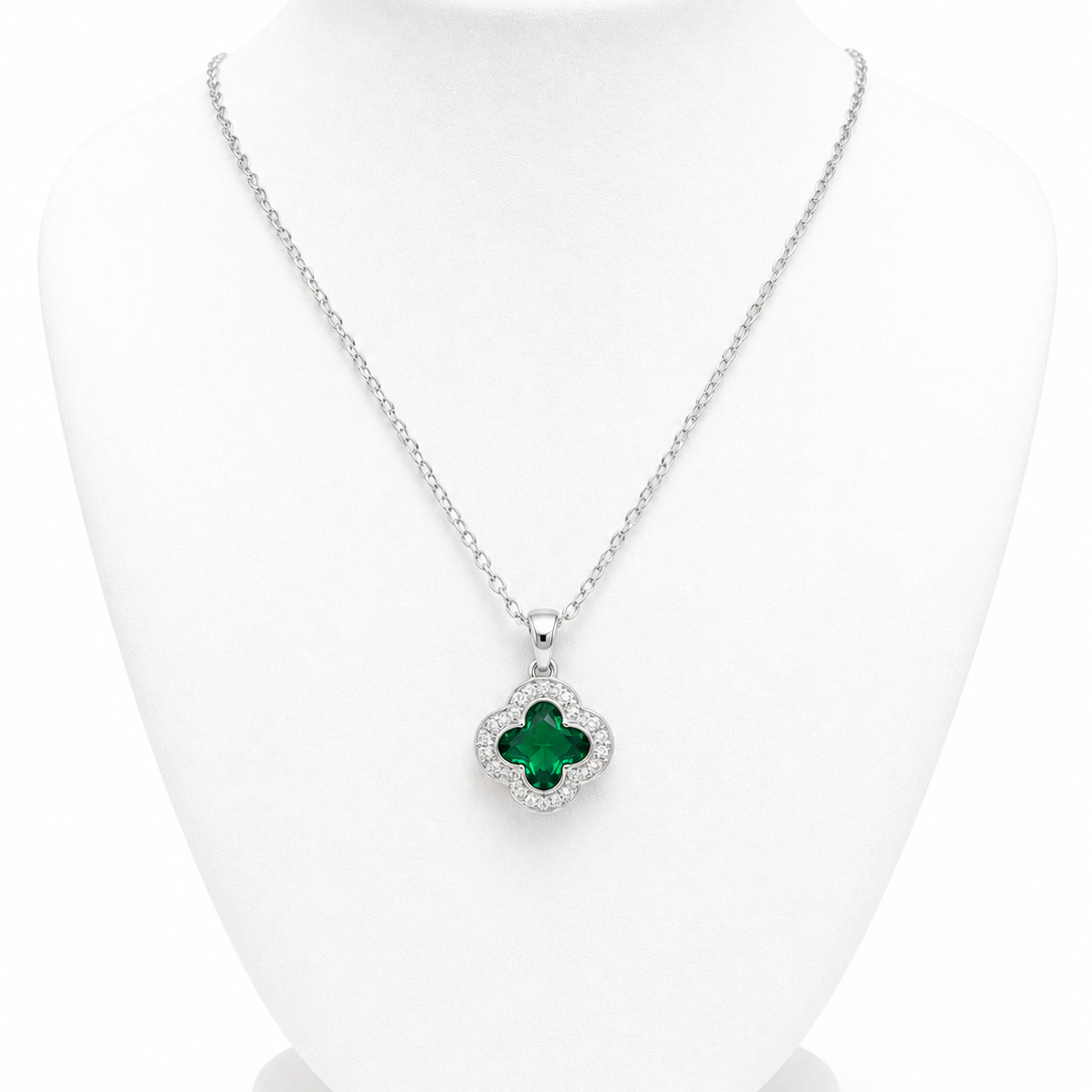 Emerald Green Clover Pendant Necklace