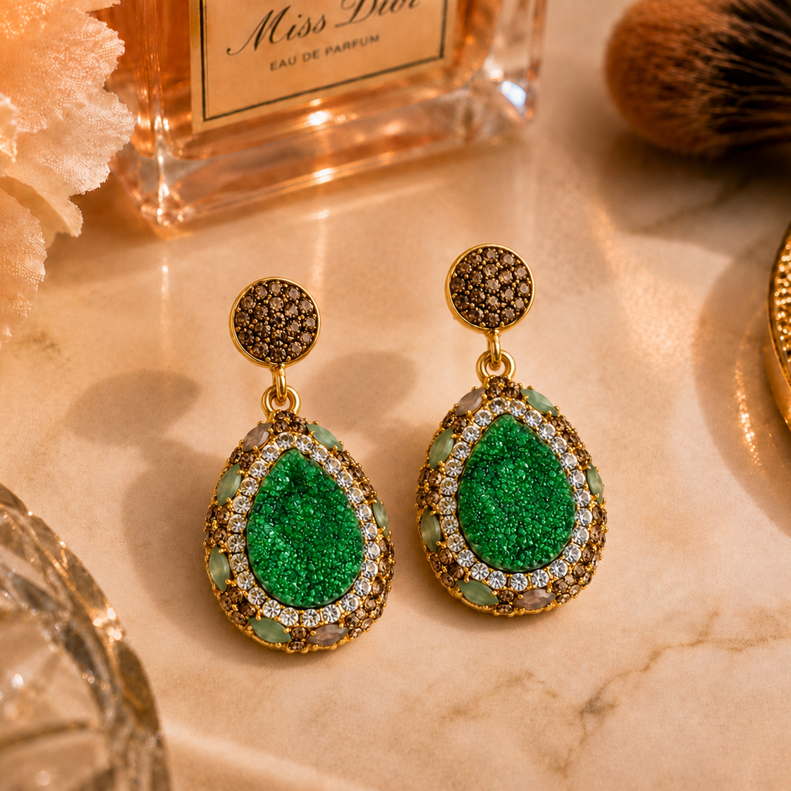 Leaf Green Natural Stone Drop Earring
