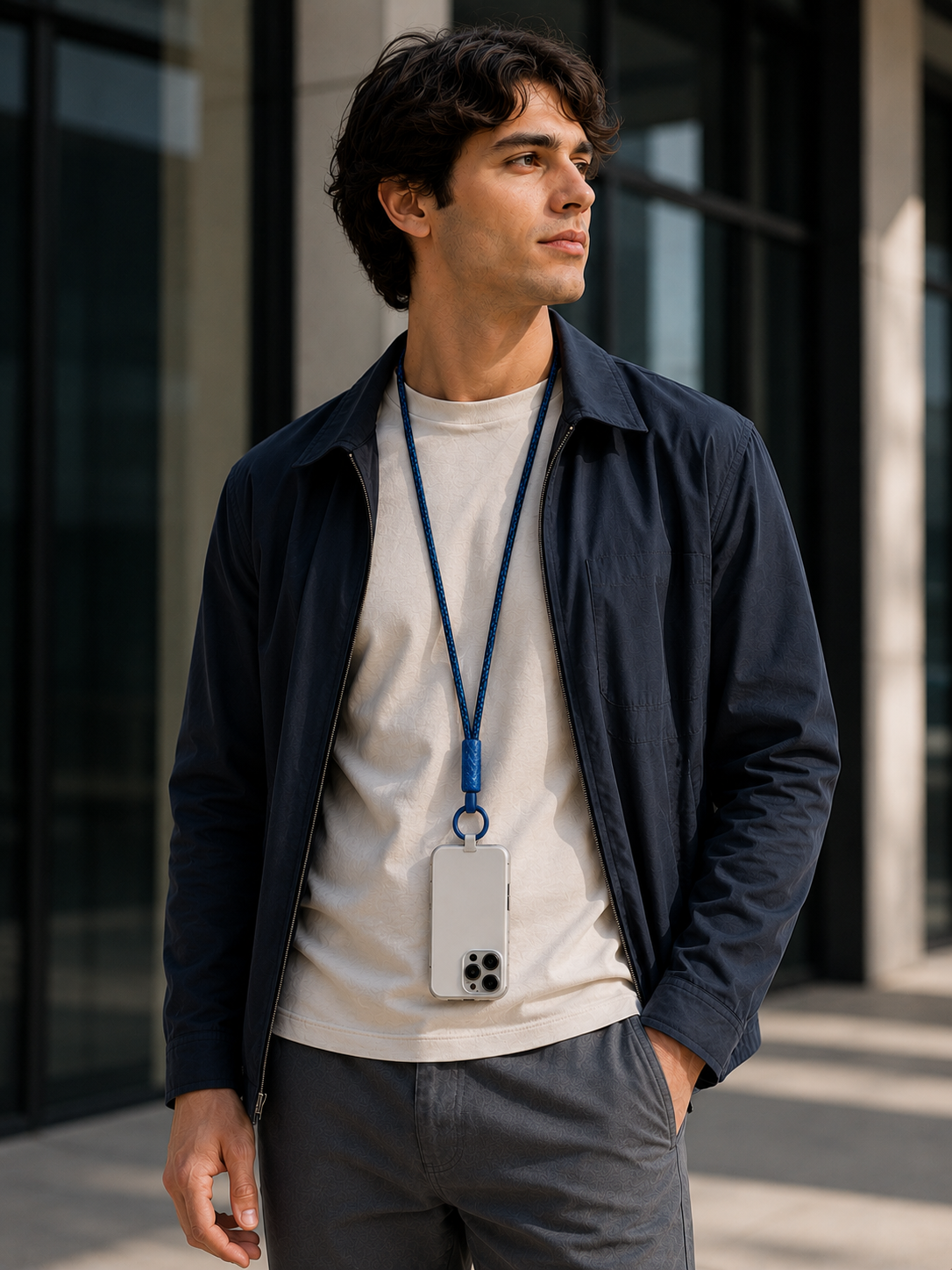 Navy Blue Crossbody Phone Lanyard