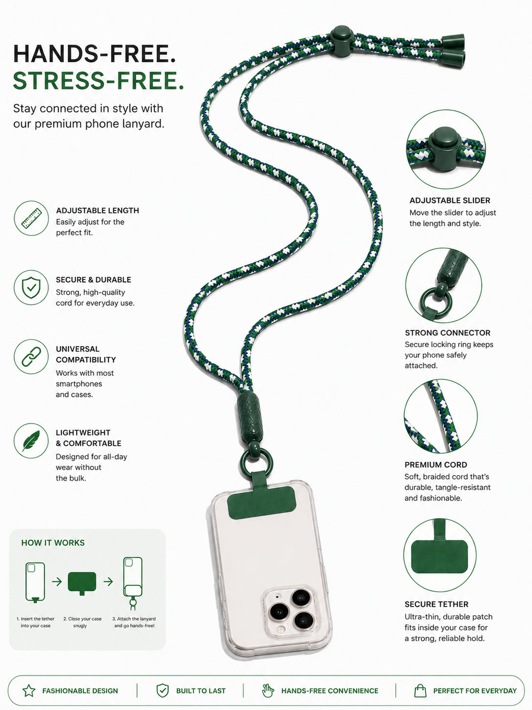 Forest Green, Blue & White Crossbody Phone Lanyard