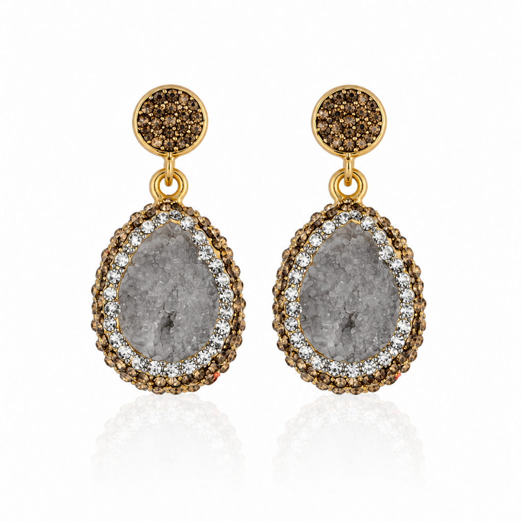 Silver Grey Natural Stone Drop Earring