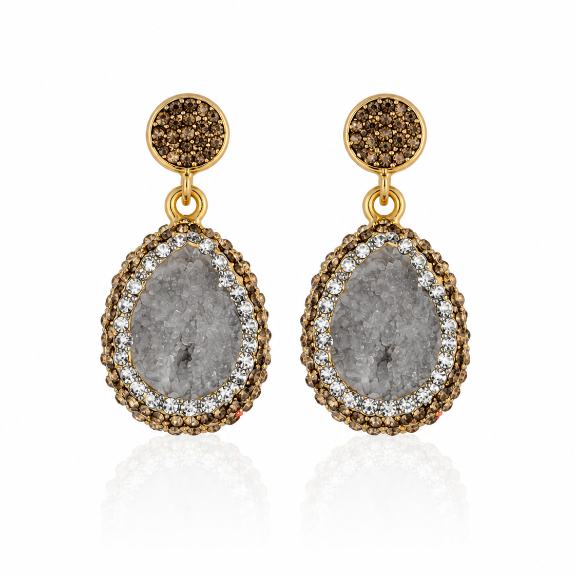 Silver Grey Natural Stone Drop Earring