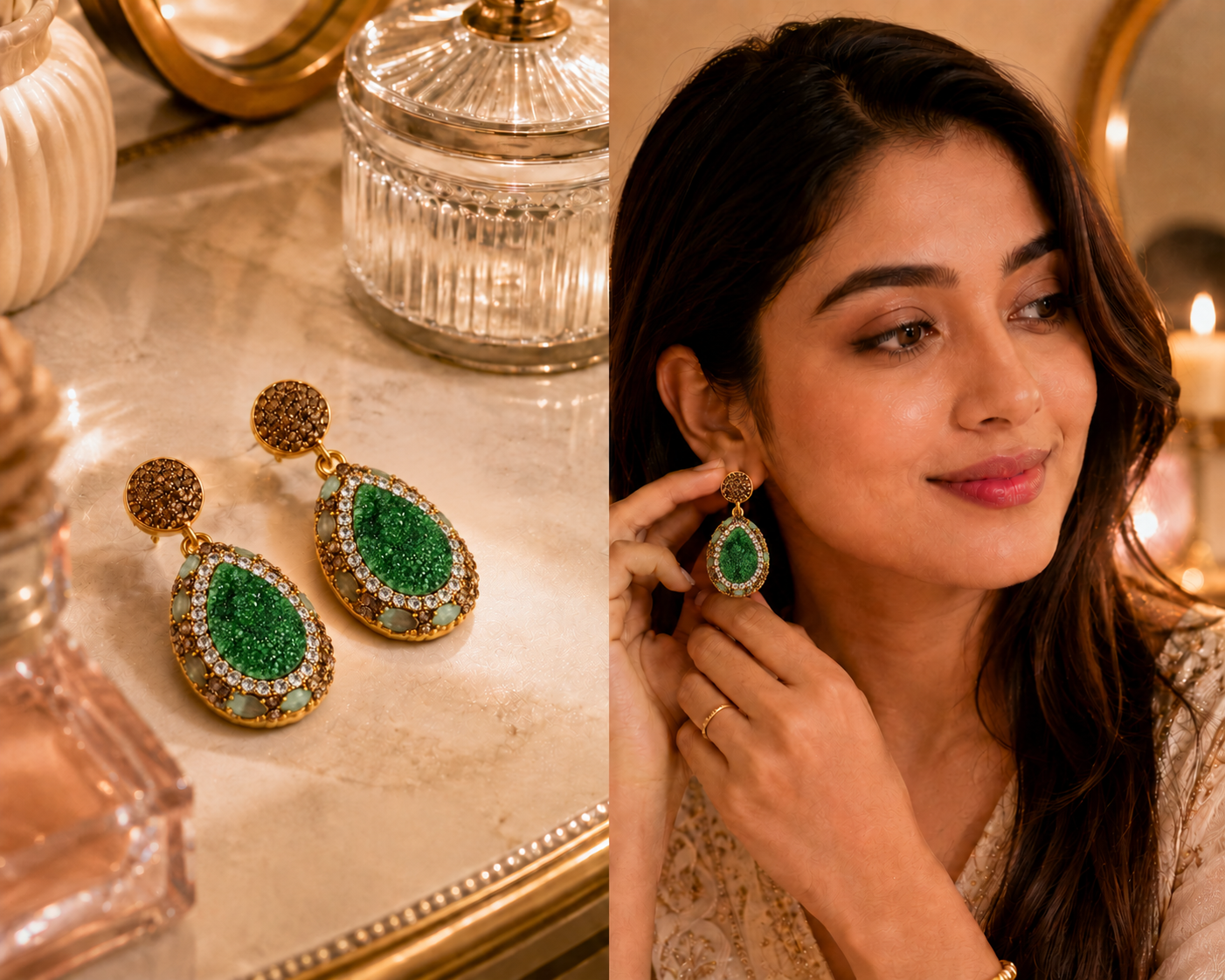 Leaf Green Natural Stone Drop Earring