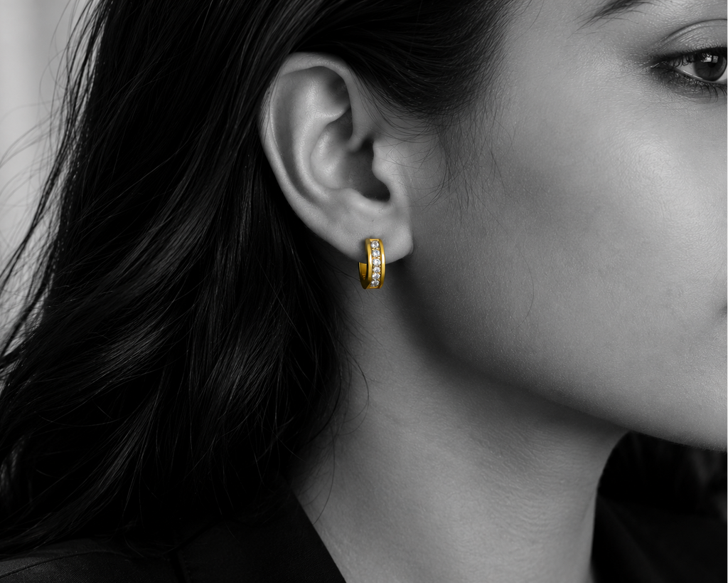 Golden Crystal Huggie Hoop Earrings
