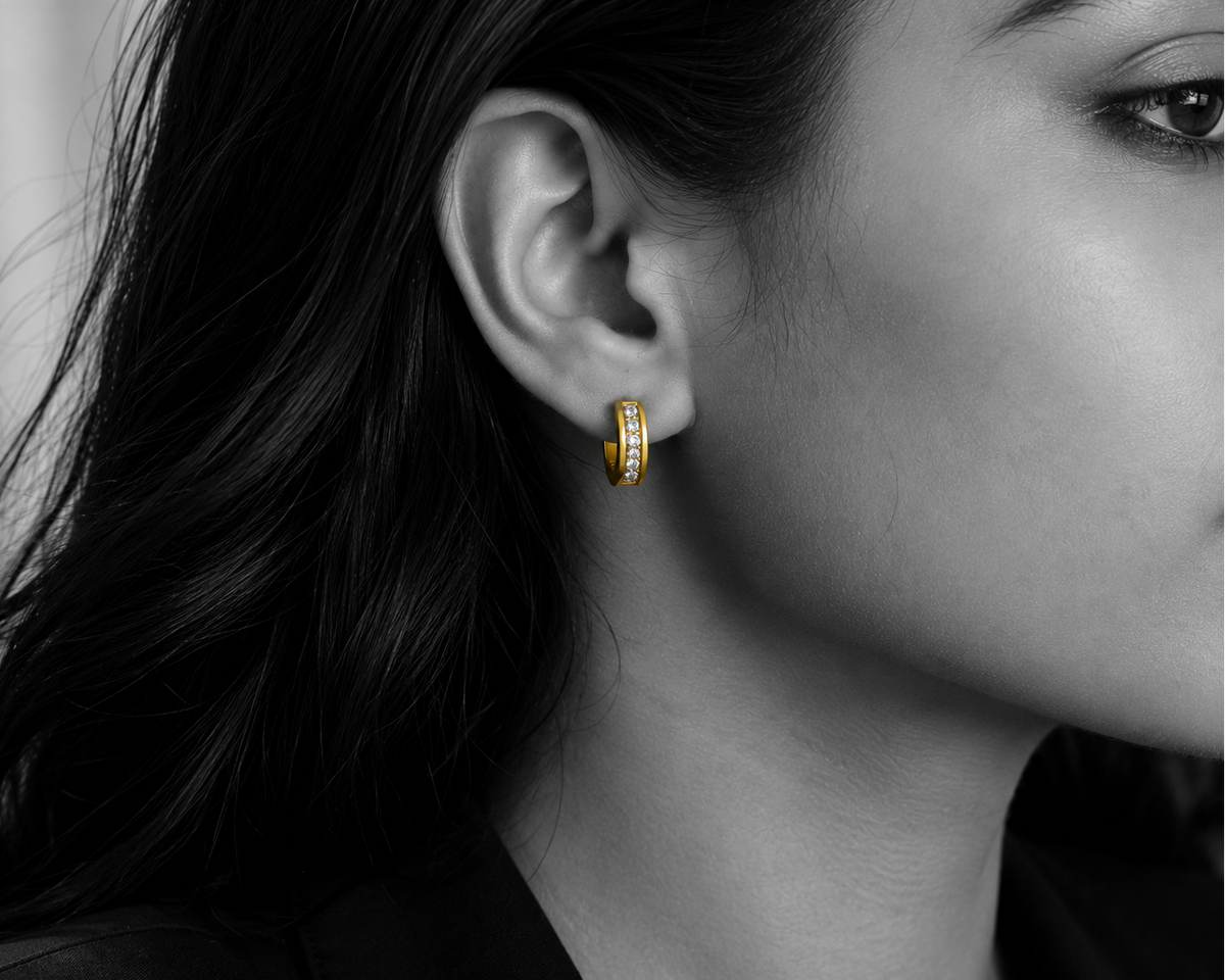 Golden Crystal Huggie Hoop Earrings
