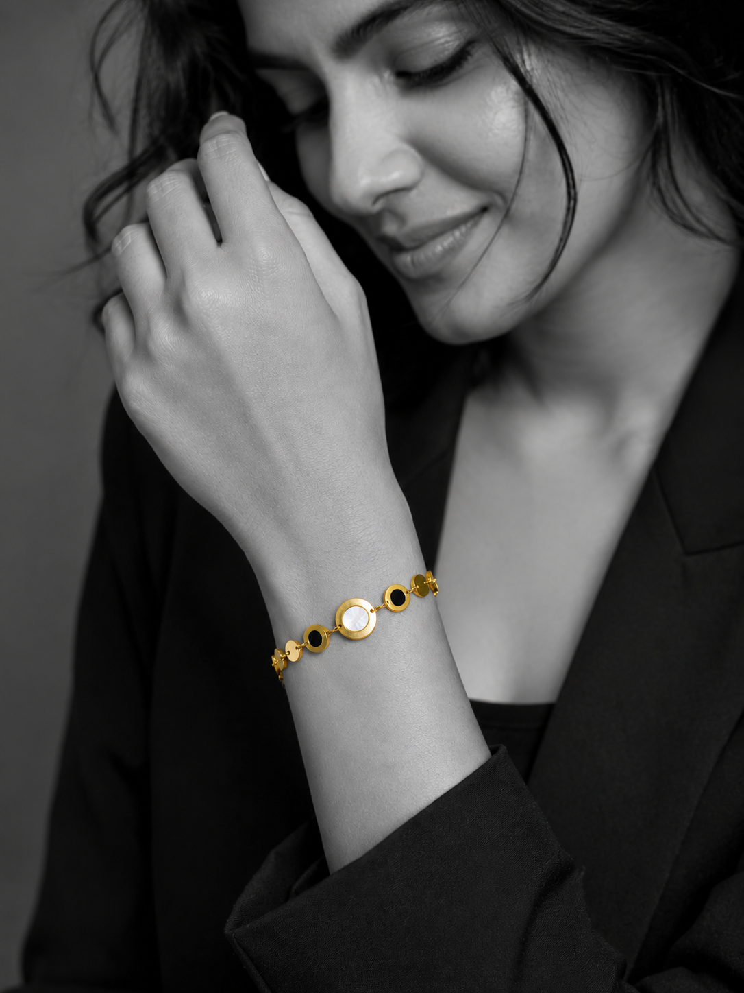 Golden Black & White Stone Bracelet
