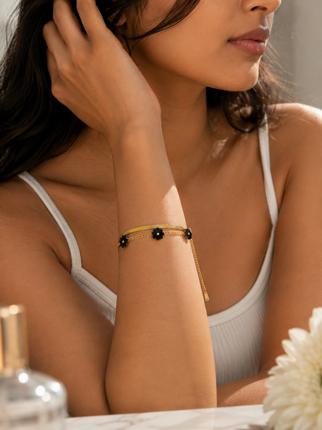Black Flower Golden Bracelet