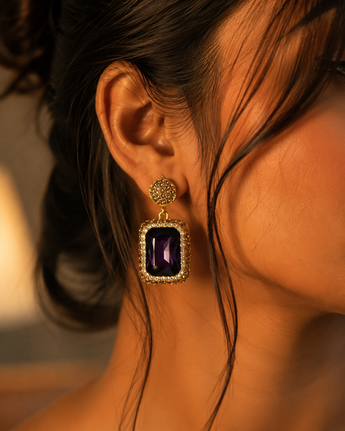 Deep Purple Natutal Stone Earring