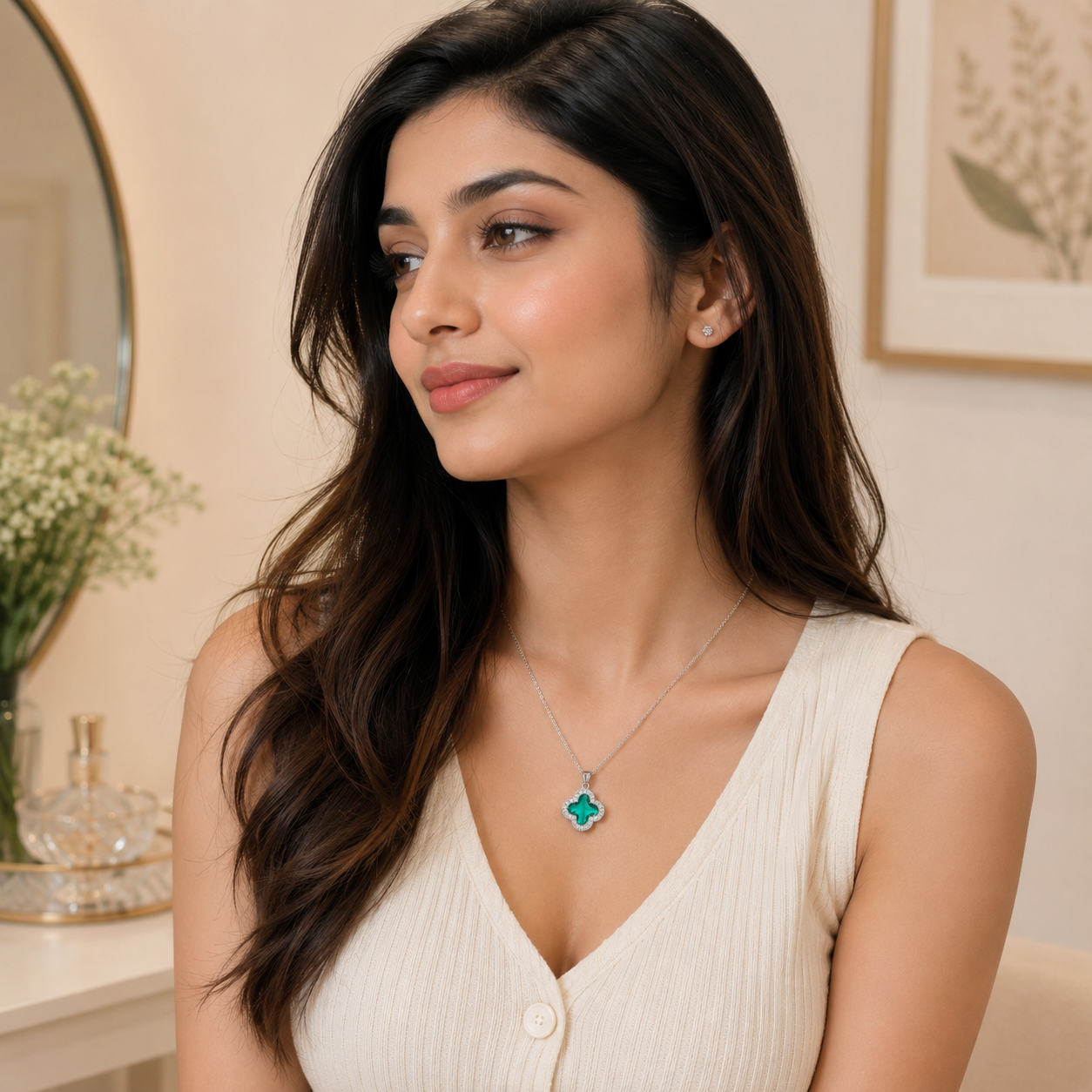 Aqua Mint Clover Necklace