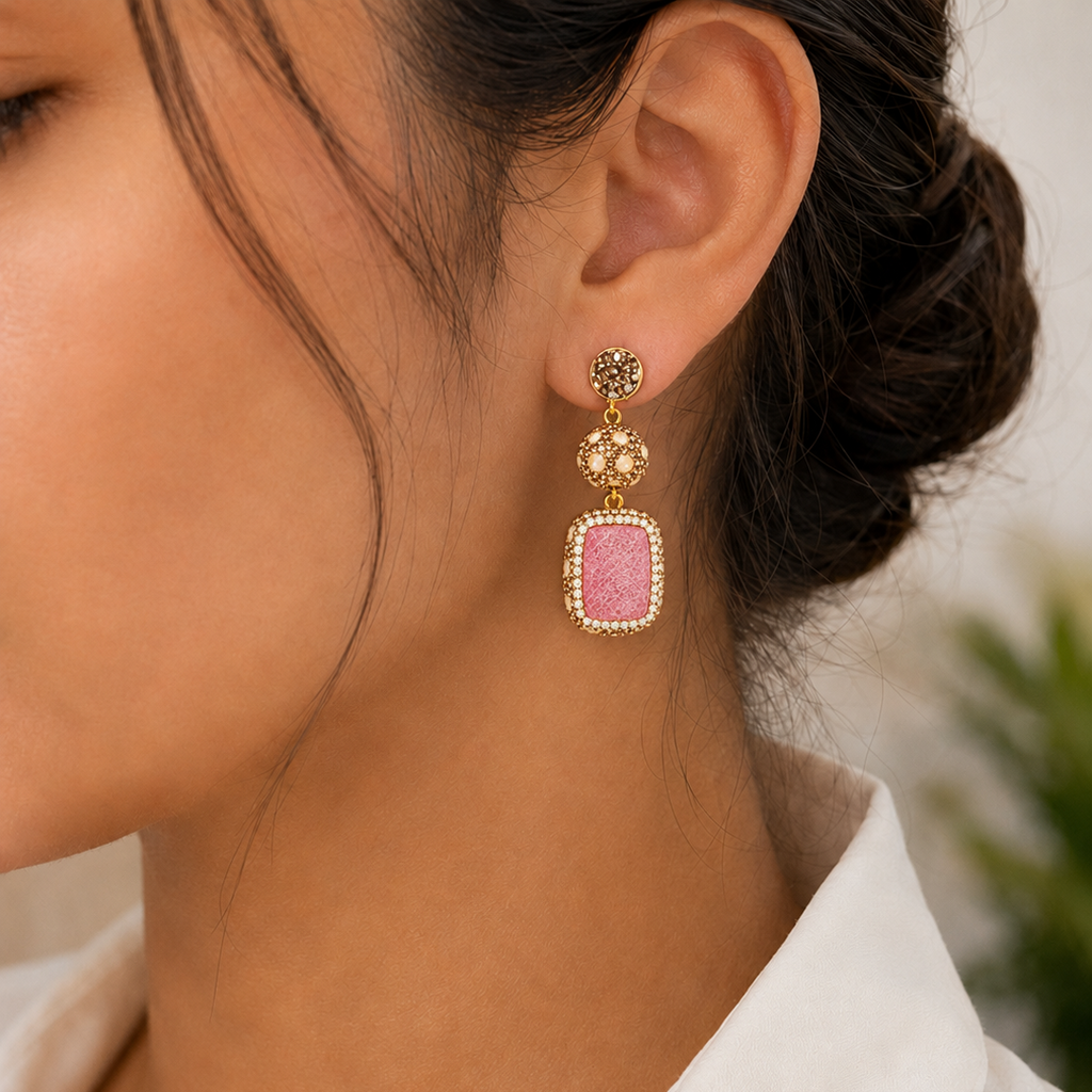 Pink Natural Stone Drop Earring