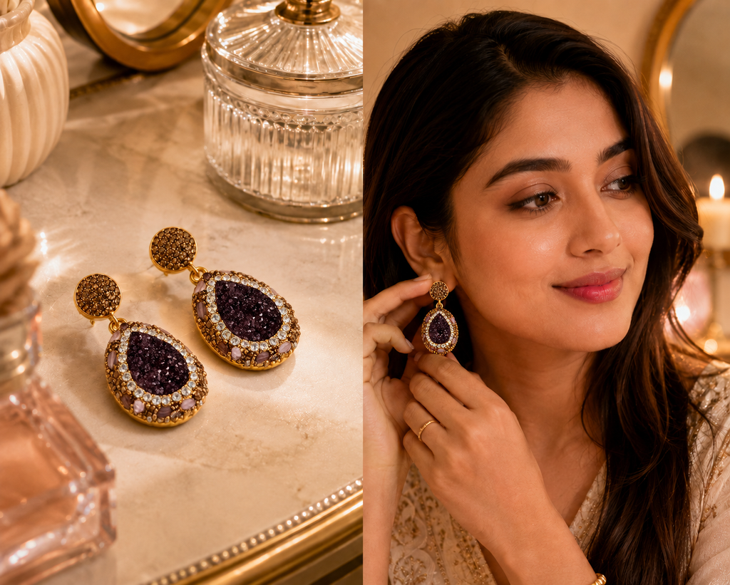 Deep Plum Natural Stone Earring