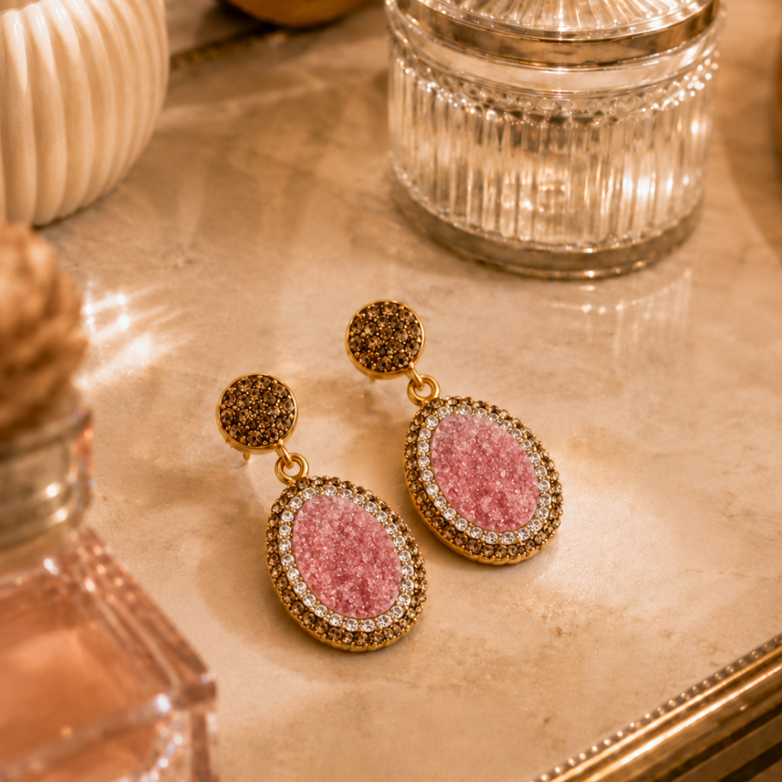 Pale Pink Natural Stone Drop Earring