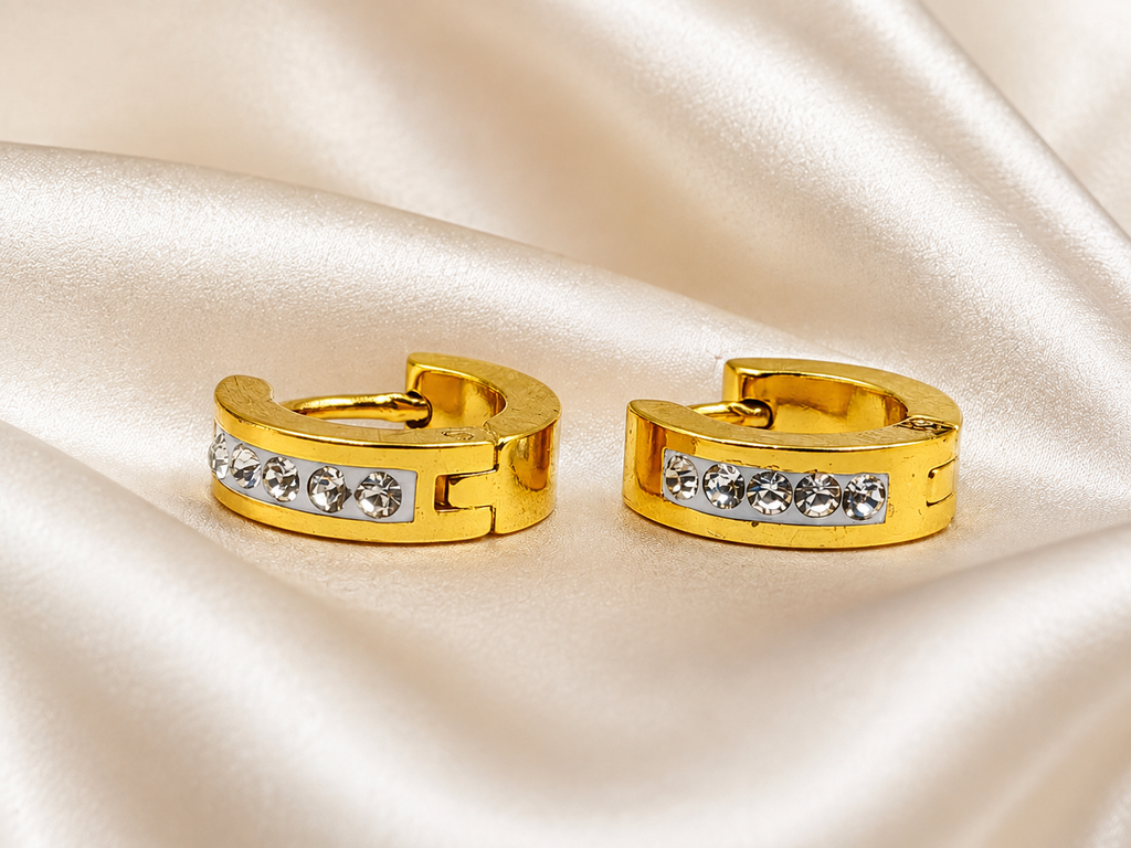 Golden Crystal Huggie Hoop Earrings