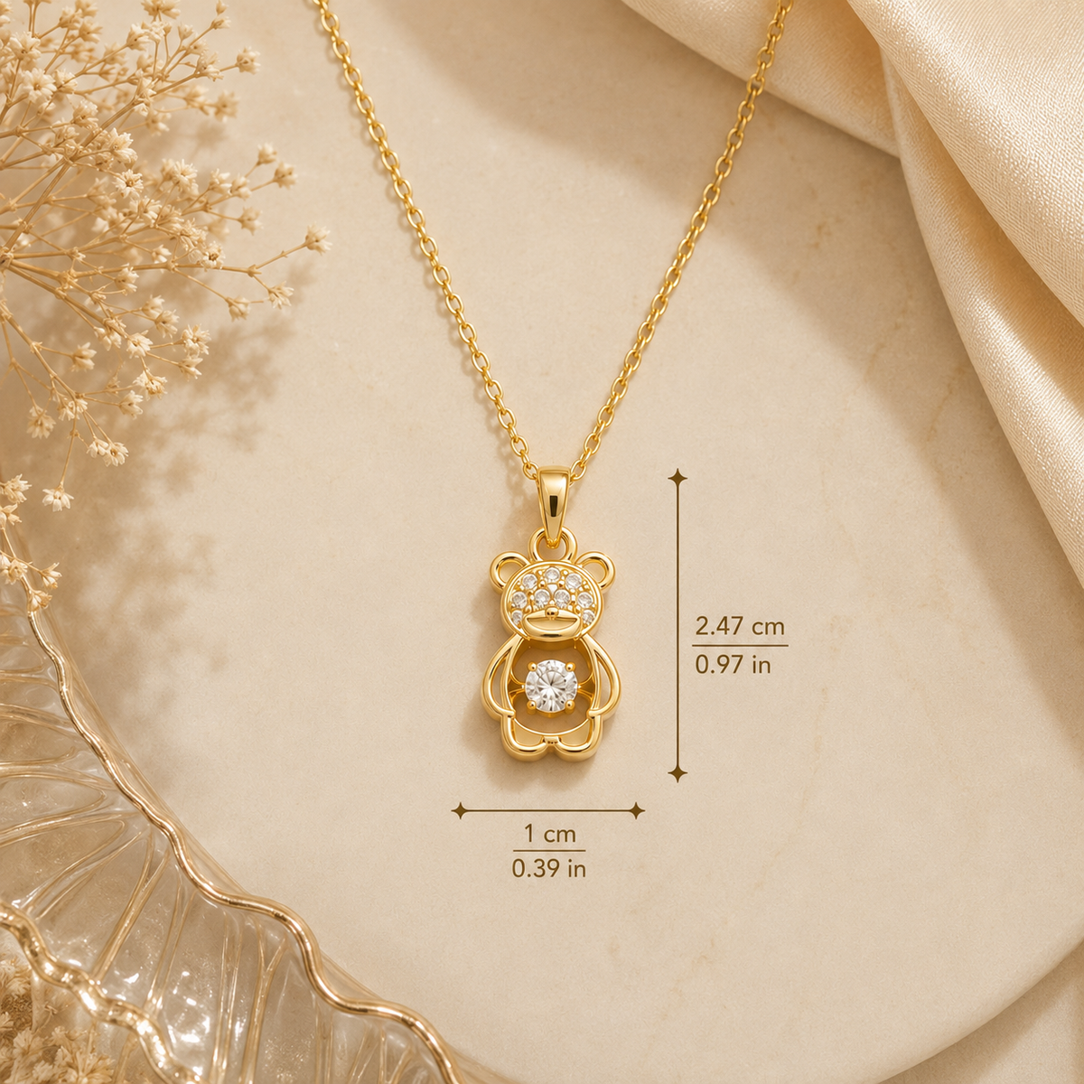Golden Teddy Charm Necklace