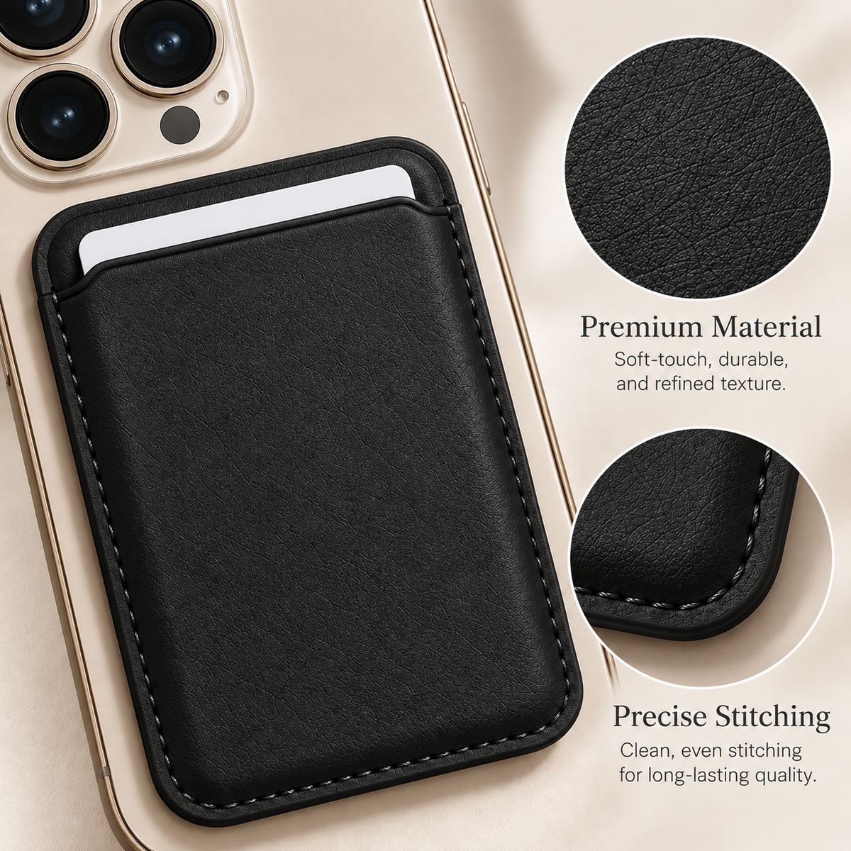 Premium Magnetic Leather Card Holder | N52 Magnet & RFID Block - Black