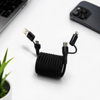 2 Meter 4-in-1 Self-Winding Magnetic Cable – Fast Charging Multi Device Cable (Black)